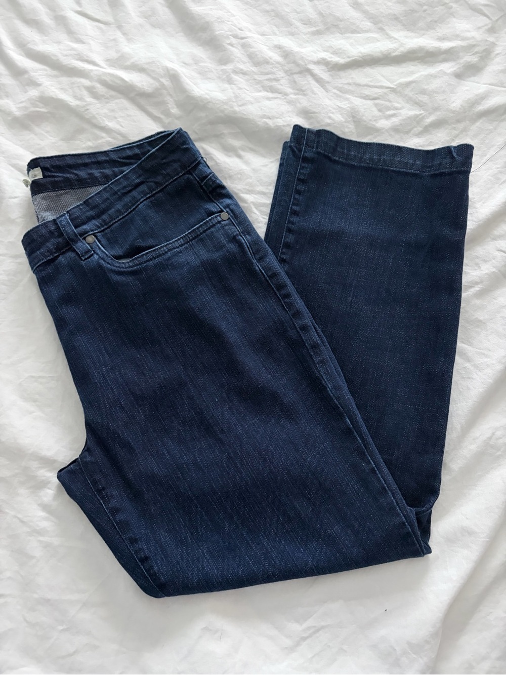 Eileen Fisher Straight-Leg Dark Wash Cotton Blend Ankle Length Cropped Jeans 8
